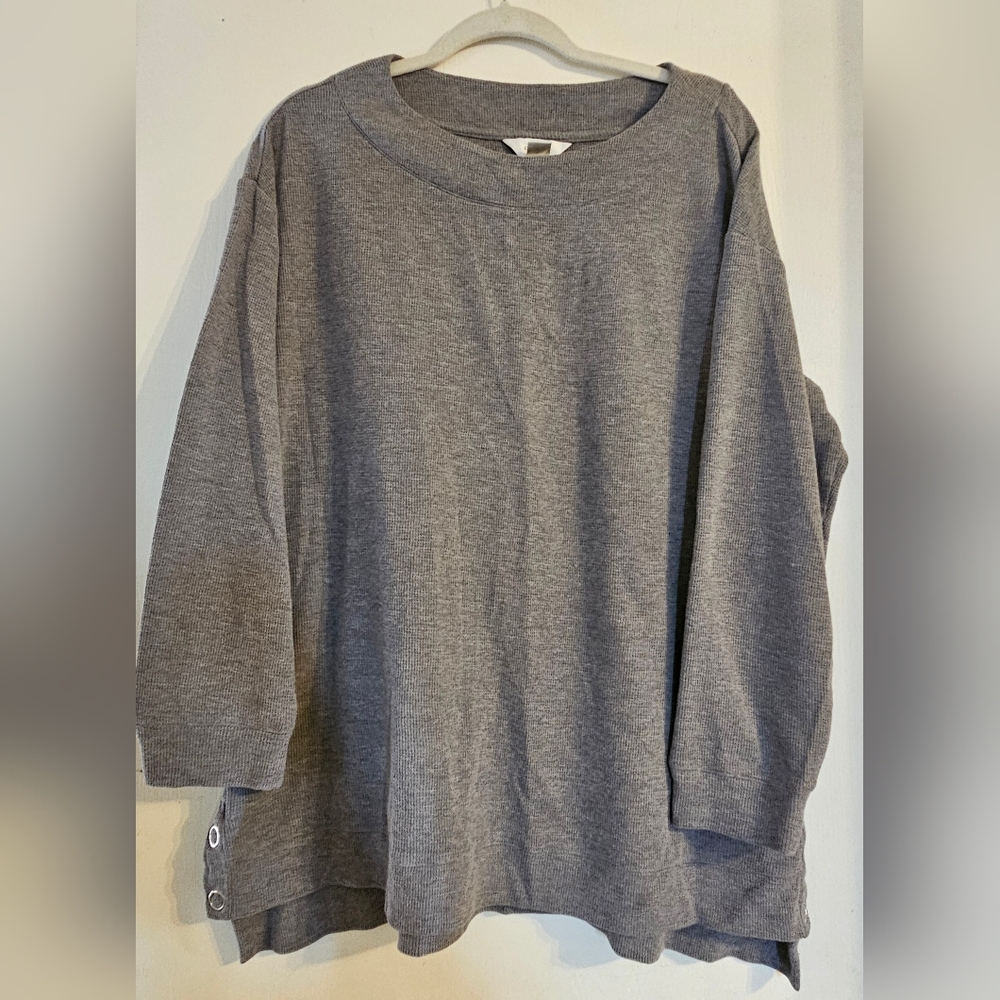 CJ Banks Gray Textured Knit Sweater